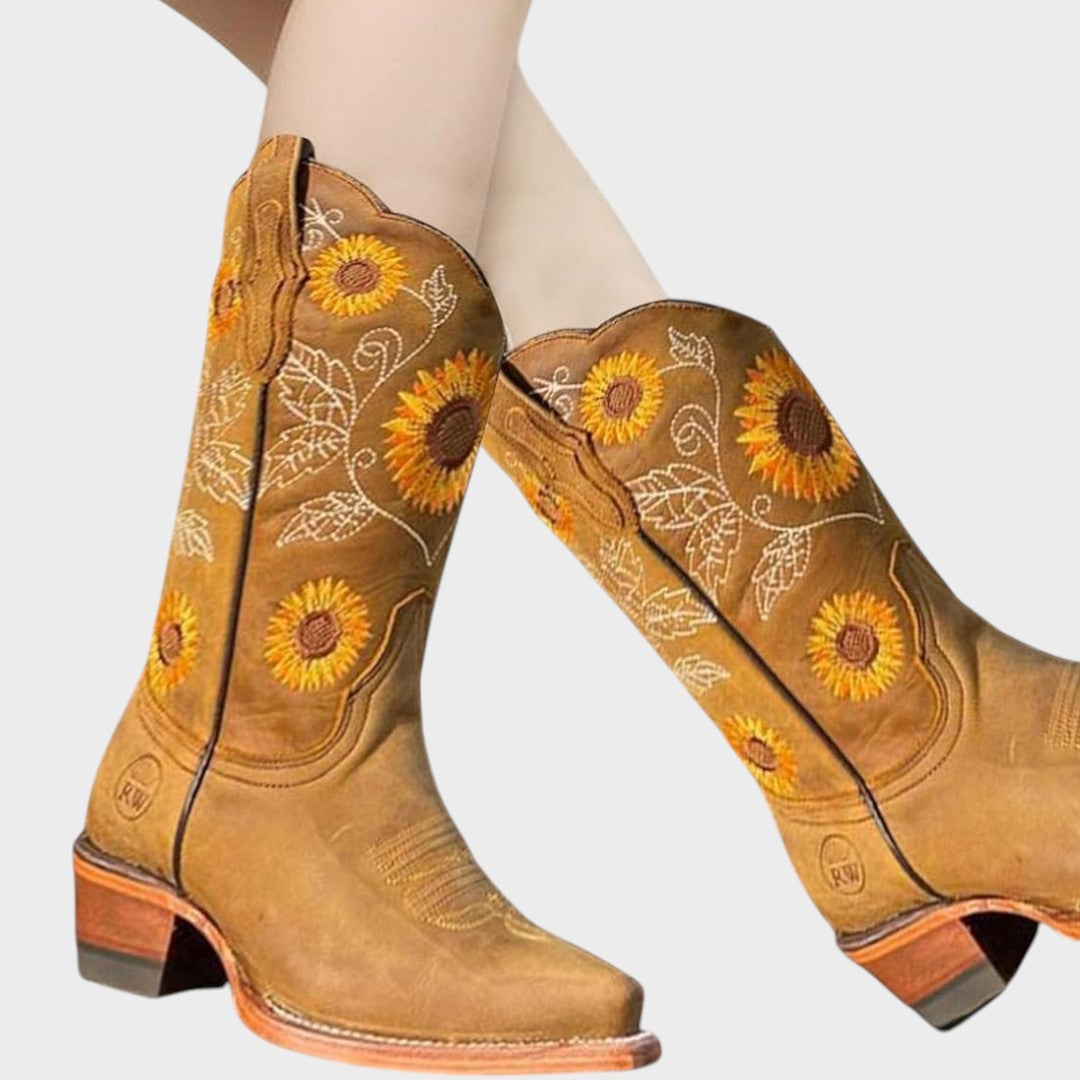 Sun | Botas Vaqueras de Ante con Flores
