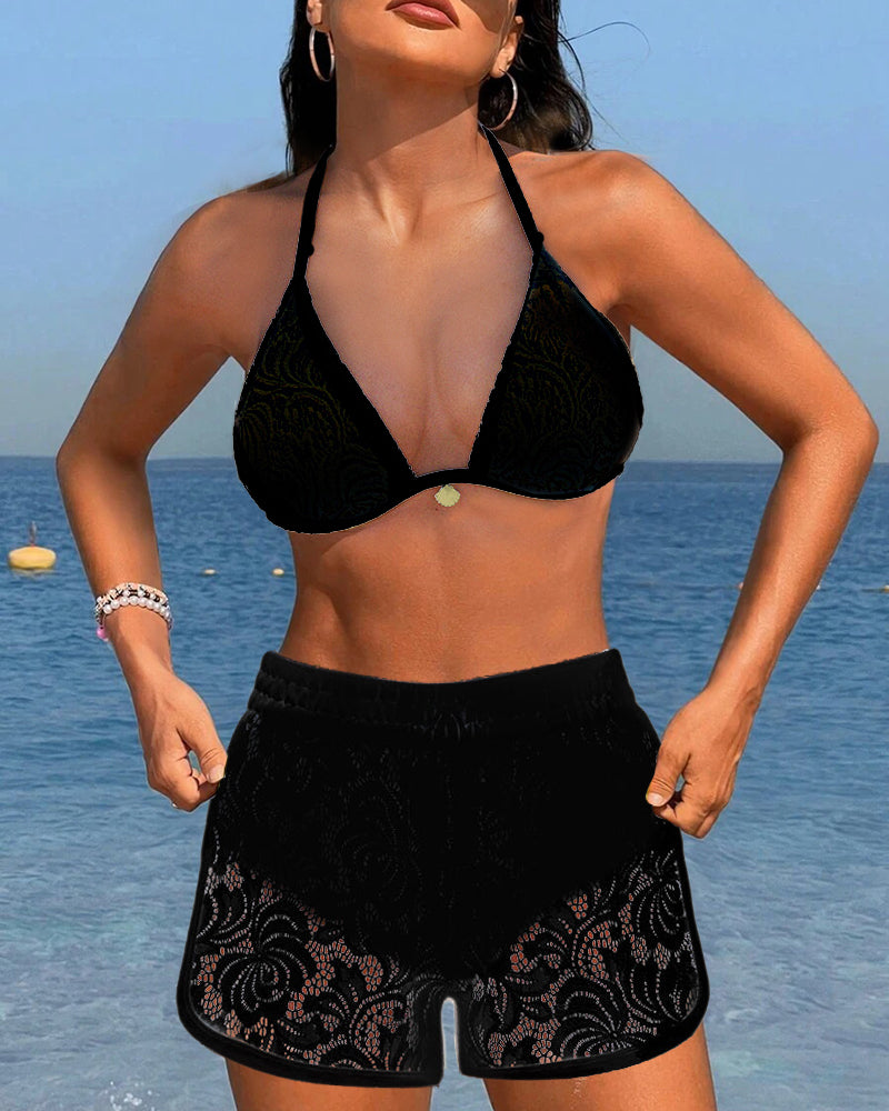 Laluna® | Elegante conjunto de bikini de encaje monocromático