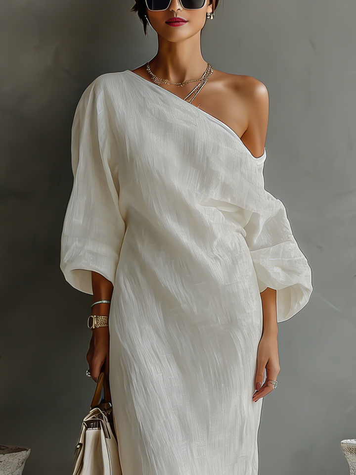 Vestido de lino color marfil sin hombros