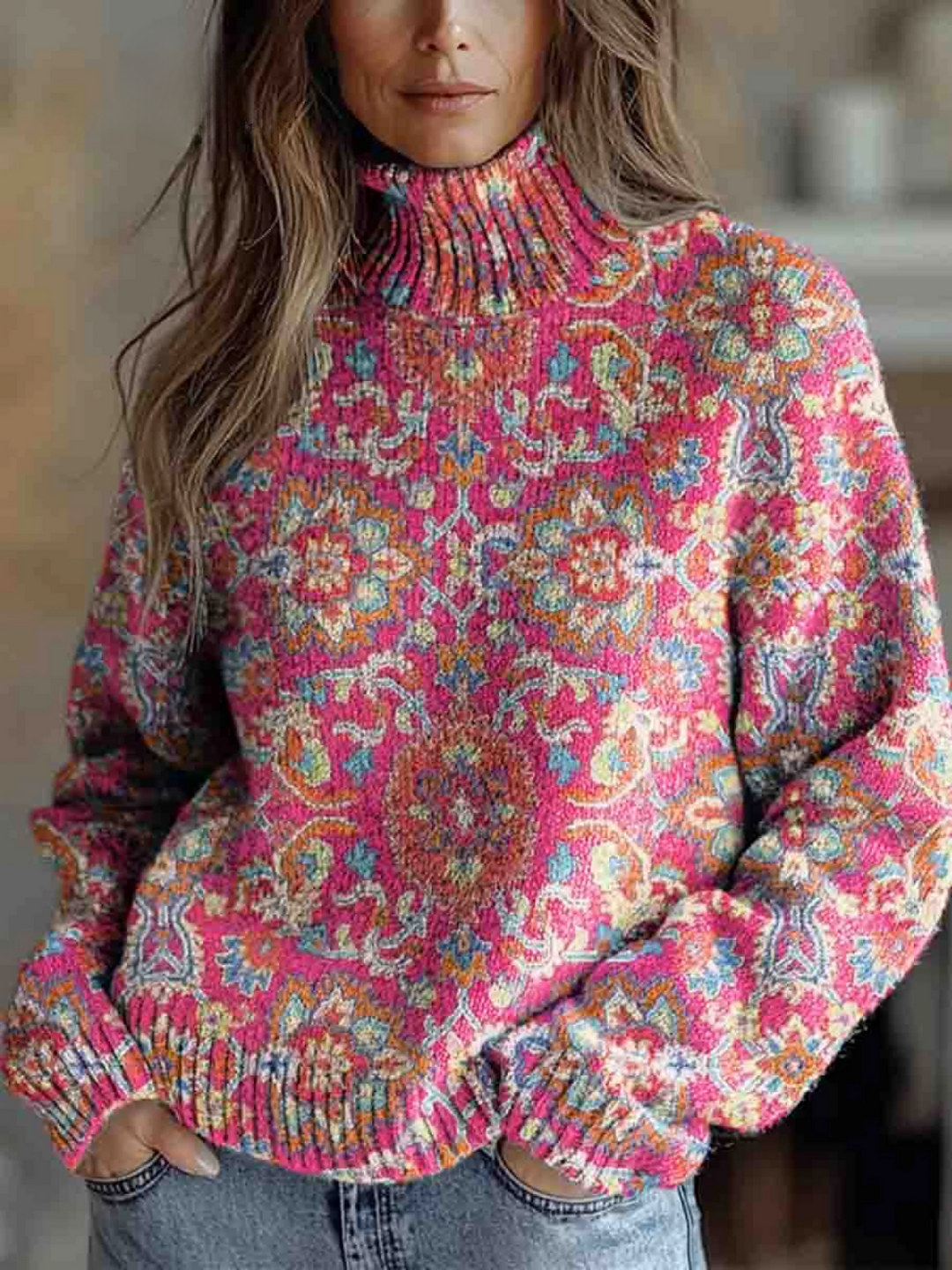 Nivellea | Retro Étnico Floral Cuello Alto