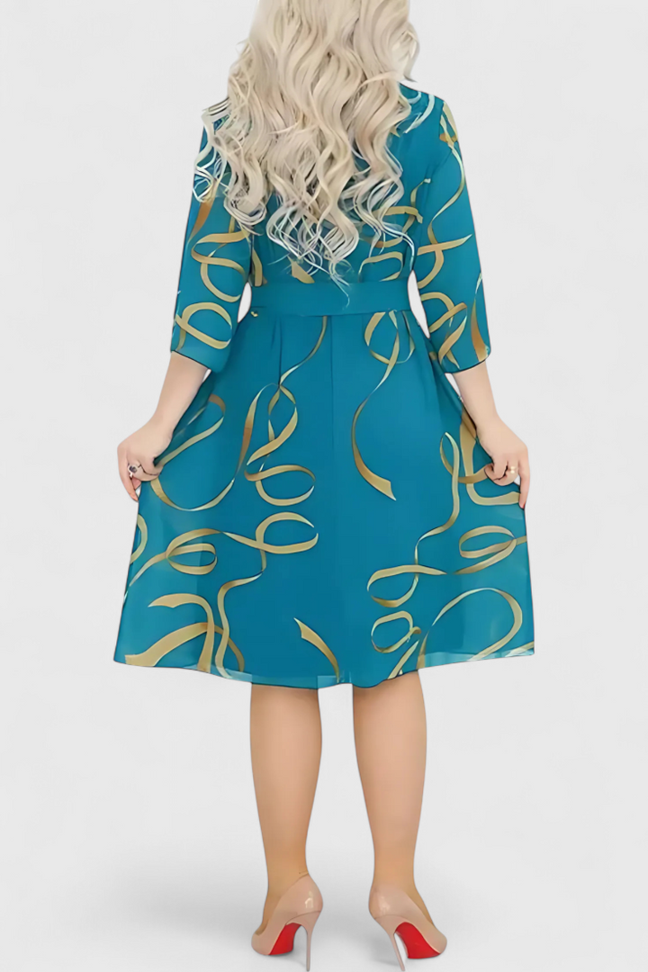 Amelie Vestido Midi Estampado con Cinturón y Corte Versátil