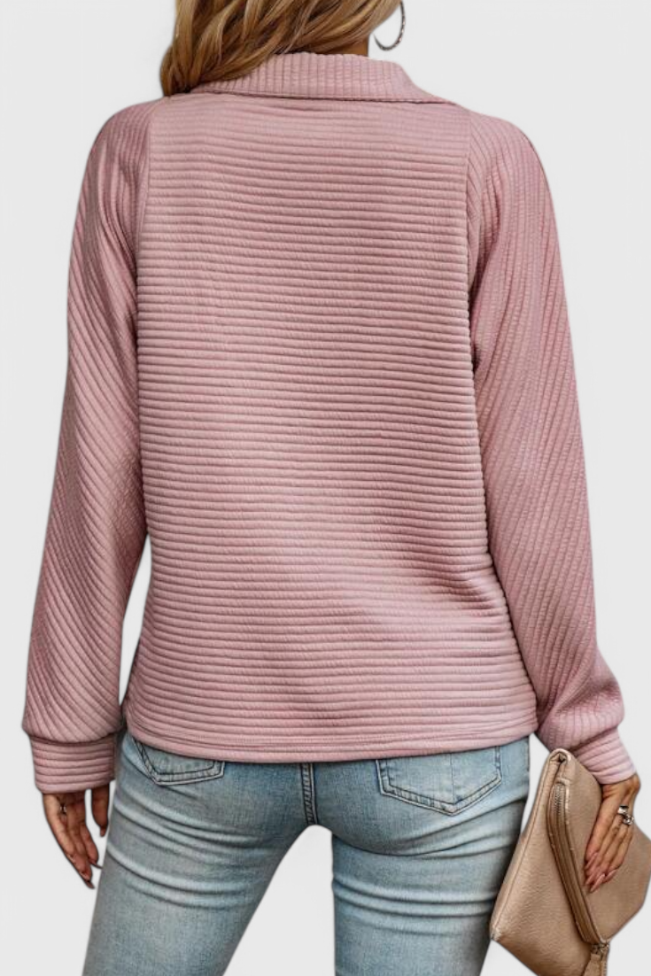Helena | Jersey de Cuello en V con Cremallera y Manga Larga