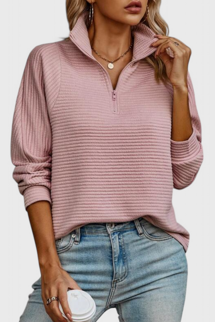 Helena | Jersey de Cuello en V con Cremallera y Manga Larga