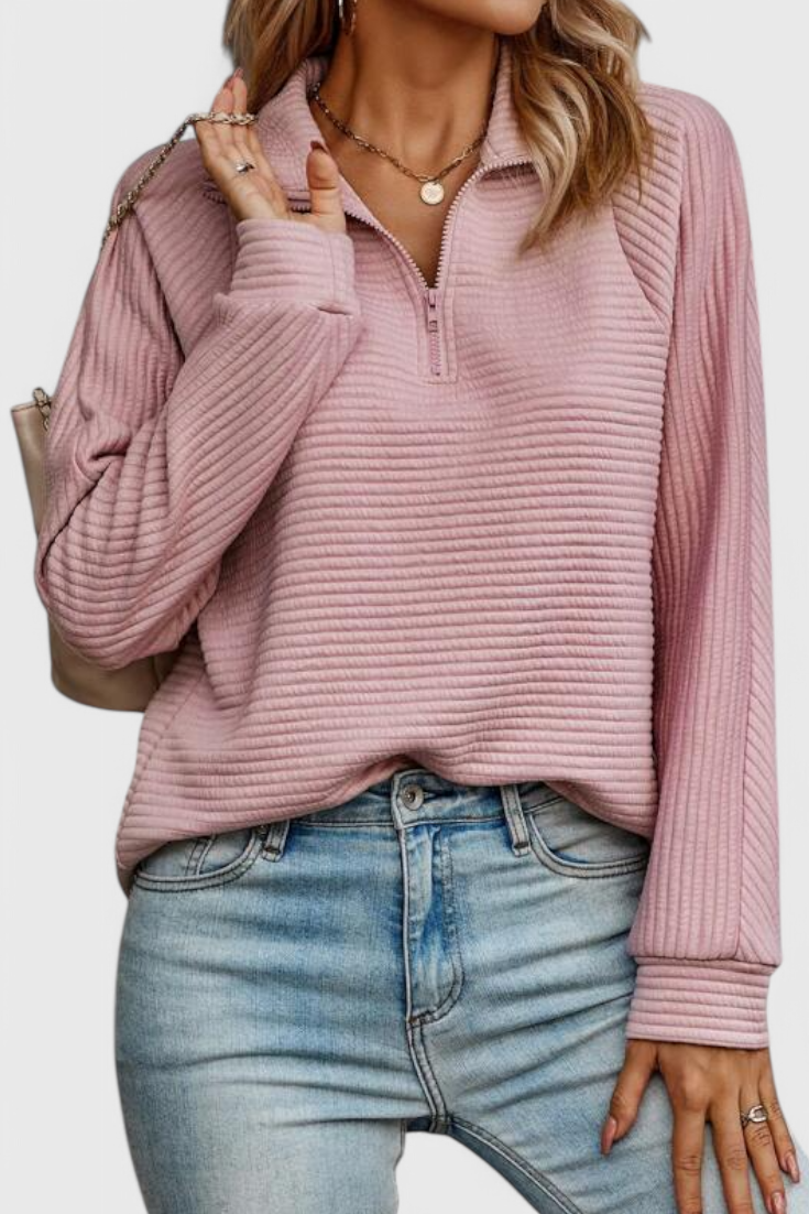 Helena | Jersey de Cuello en V con Cremallera y Manga Larga