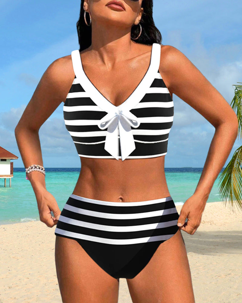 Laluna® | Bikini a Rayas de Cintura Alta