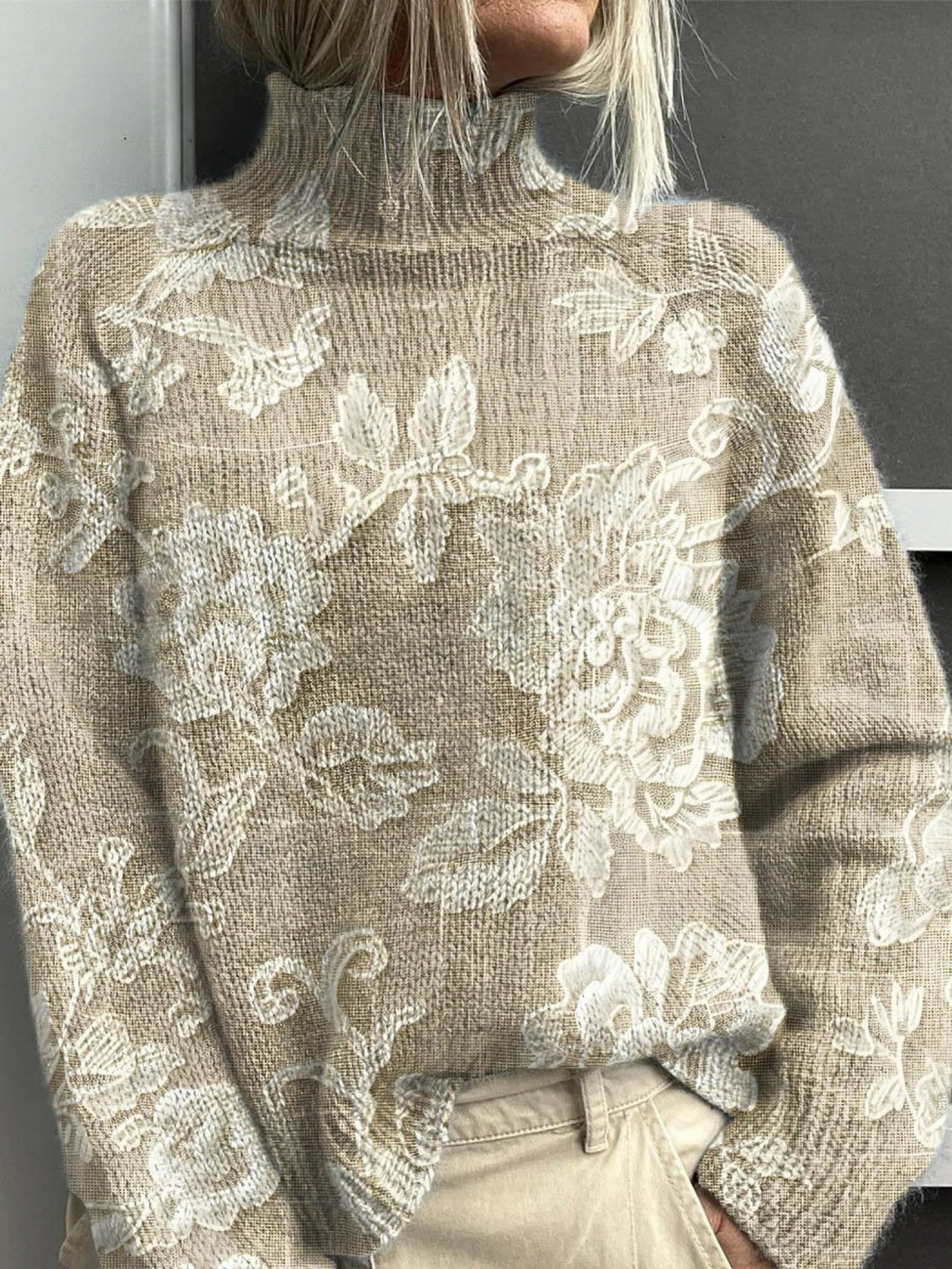 Lenine | Suéter de Cuello Alto Vintage Floral Atemporal