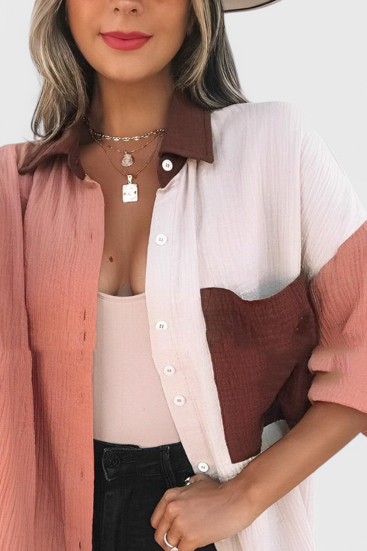 Enebro | Blusa de Botones en Bloque de Color