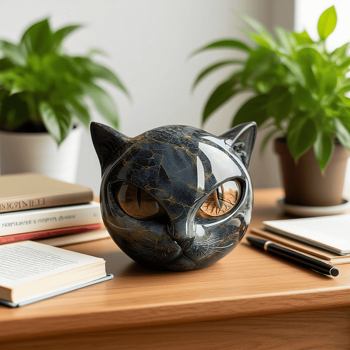 NyxCharm | Escultura de Cabeza de Gato Negro Místico