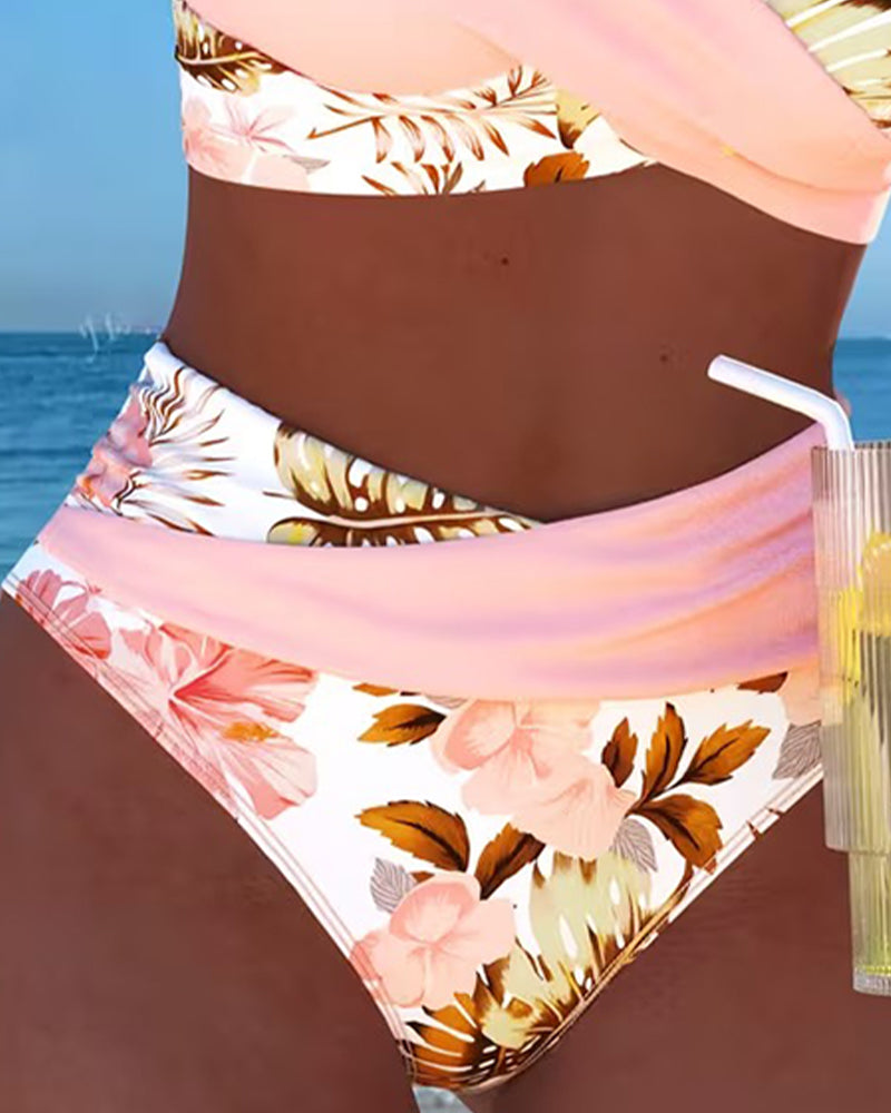 Bikini Contraste Patrón de Flores Dividido