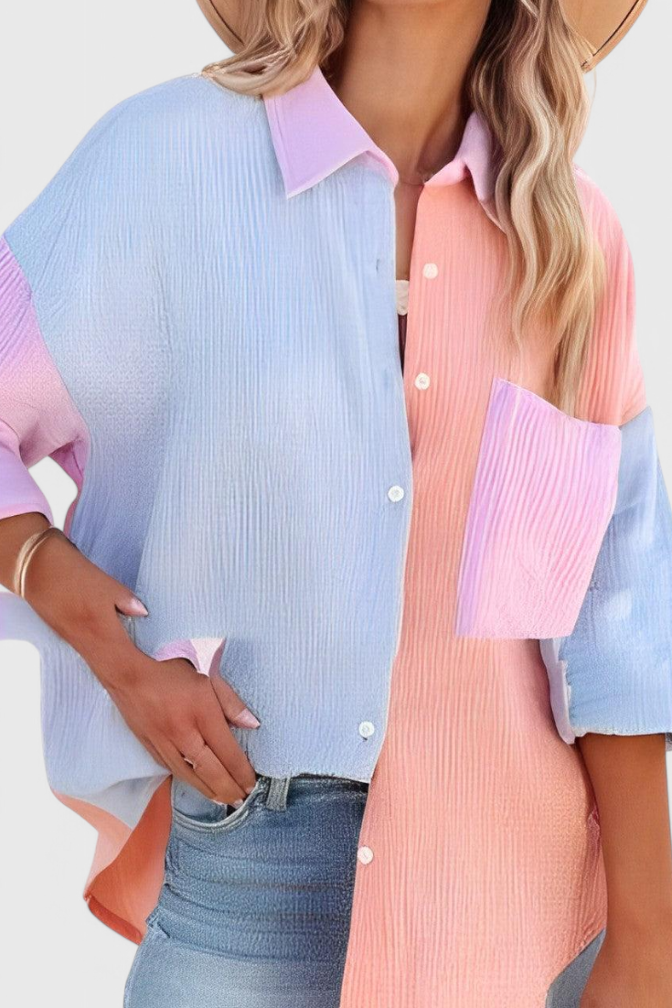 Enebro | Blusa de Botones en Bloque de Color