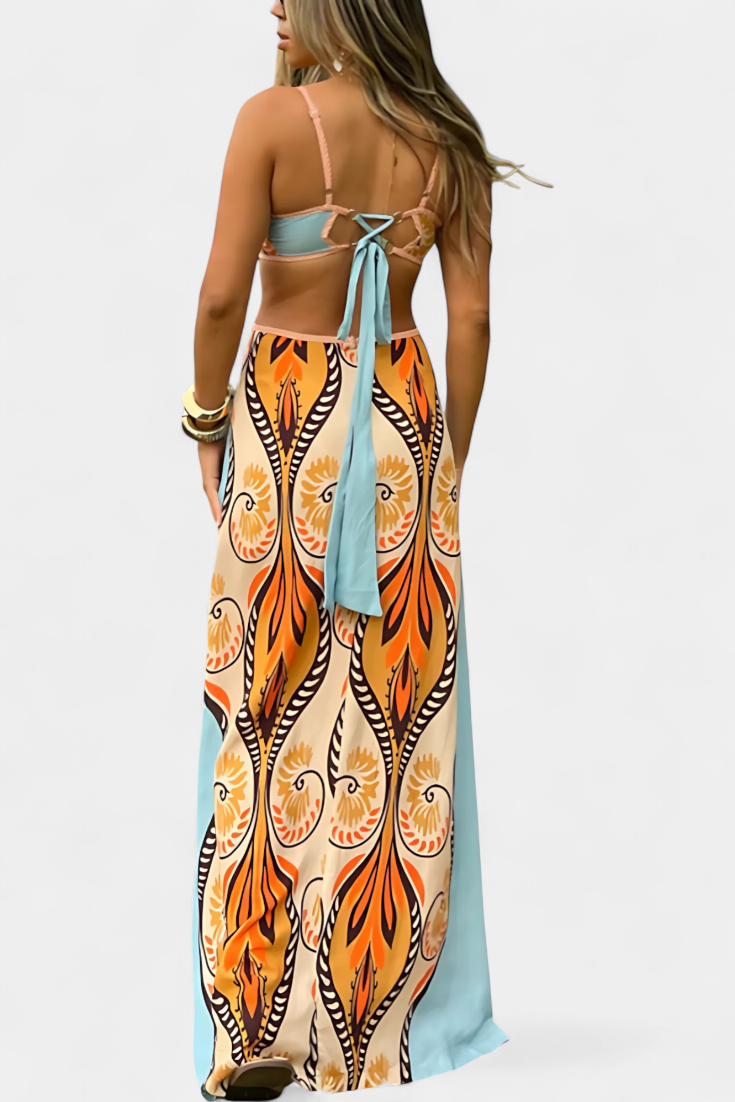 Sytella Vestido Cut-Out con Estampado Abstracto y Espalda Descubierta