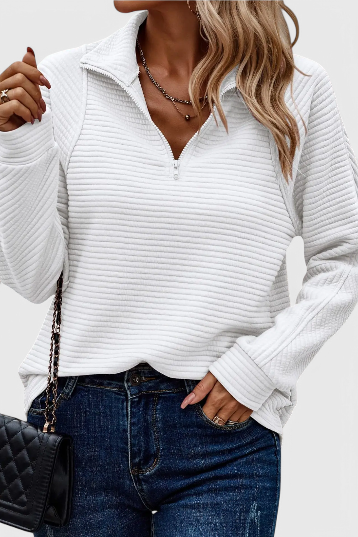 Helena | Jersey de Cuello en V con Cremallera y Manga Larga