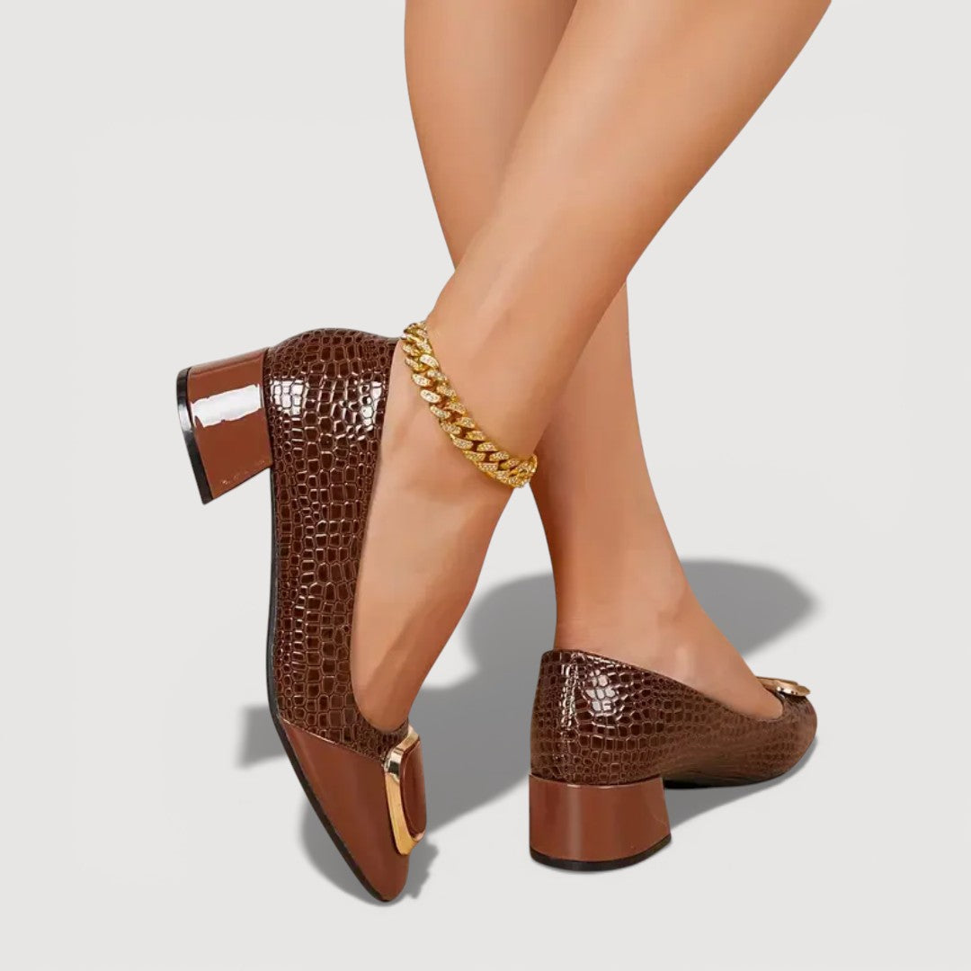 Livana | Zapatos de Tacón Bajo Efecto Croco