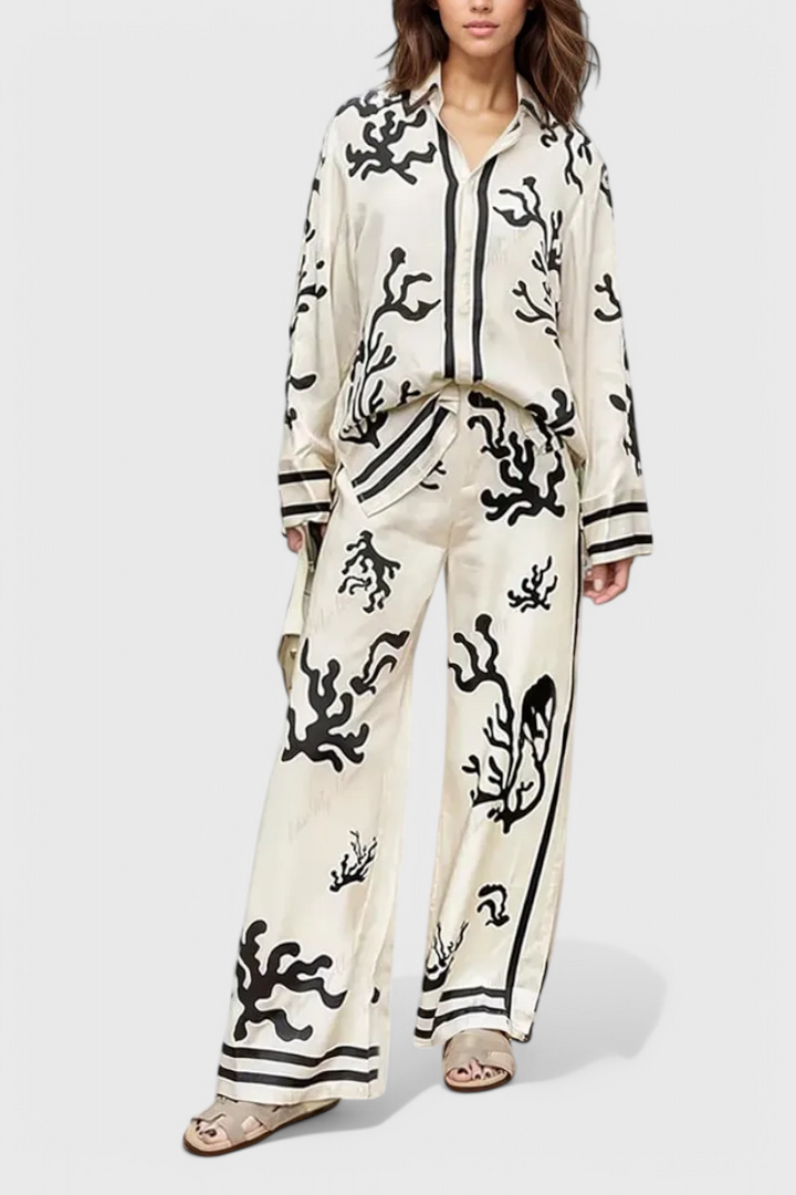 Nazaret Conjunto de Pierna Ancha con Estampado Artístico