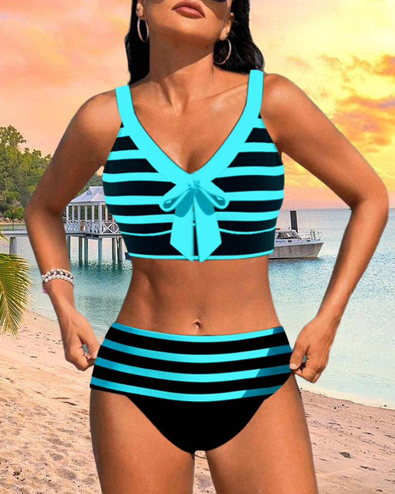 Laluna® | Bikini a Rayas de Cintura Alta