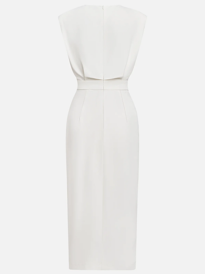 Marlene™ | Vestido Midi Sólido con Abertura de Botón y Escote Redondo