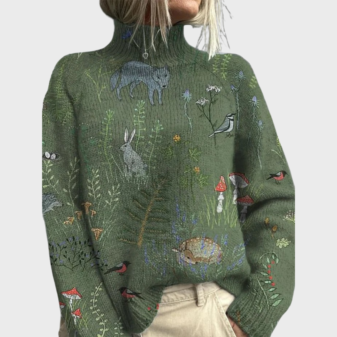 Laura™ | Suéter Verde Mujer con Estampado Natural