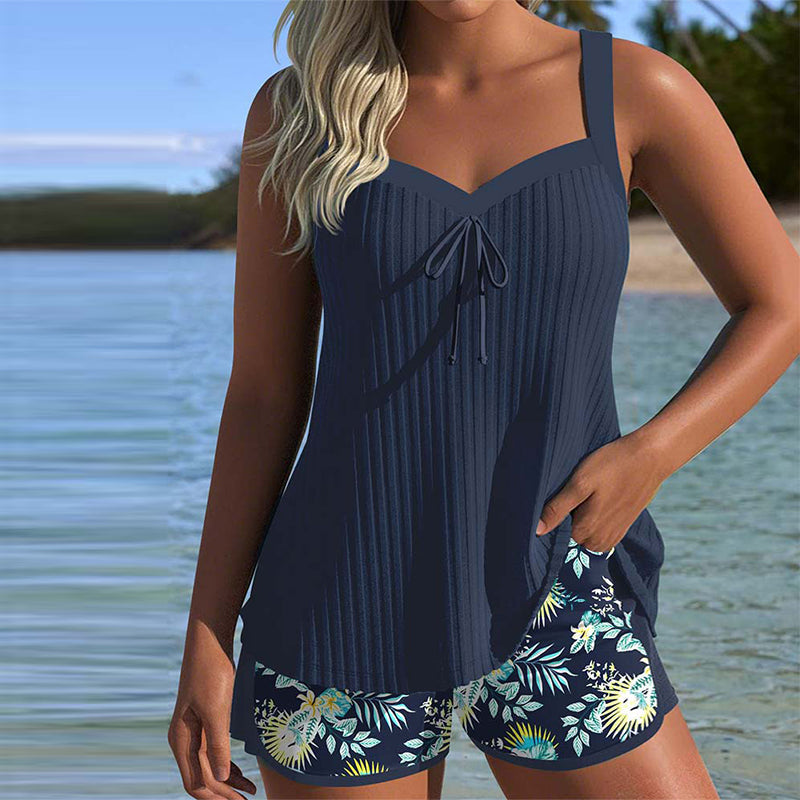 Laluna® | Tankini a Rayas con Pantalón Corto de Playa de Dos Piezas