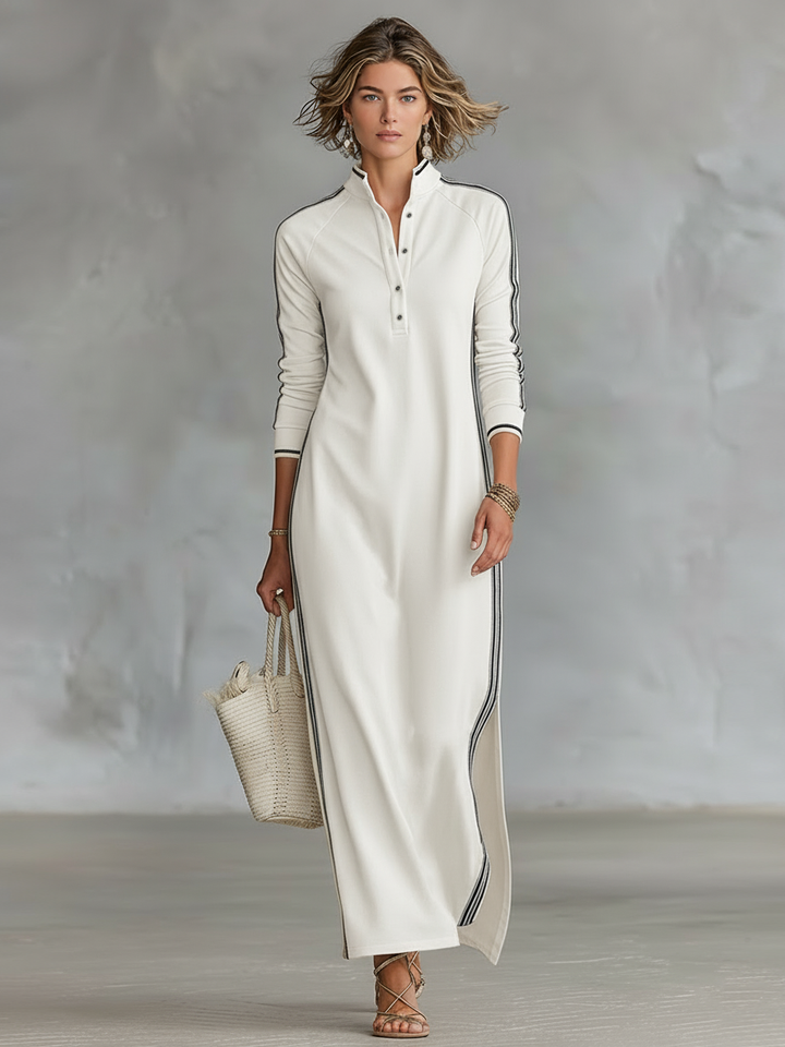 Vestido Maxi de Sudadera con Cuello de Botón