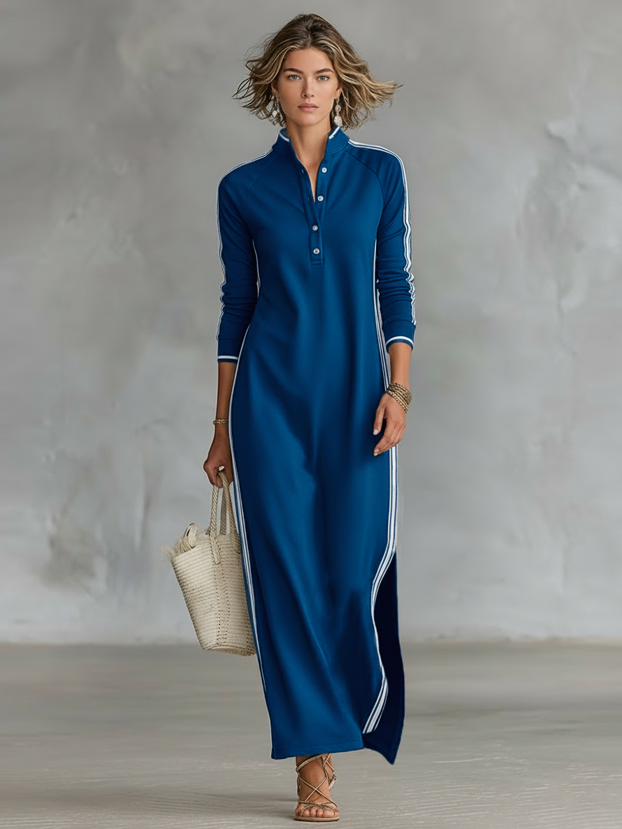 Vestido Maxi de Sudadera con Cuello de Botón