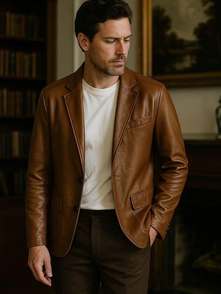 Jonás™ | Chaqueta de cuero color caramelo