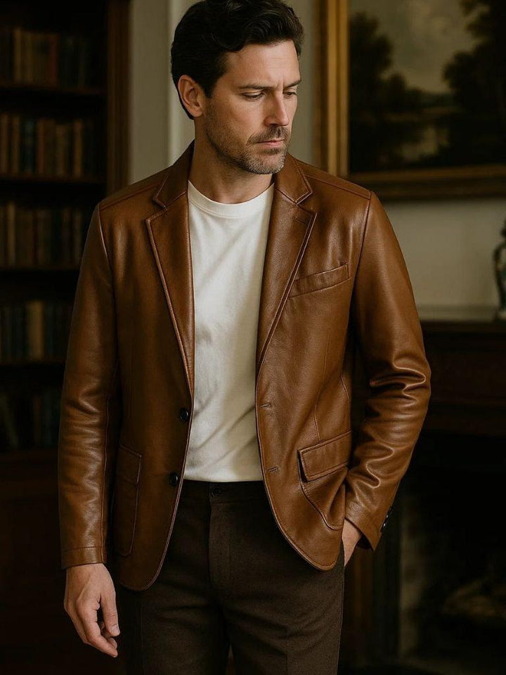Jonás™ | Chaqueta de cuero color caramelo