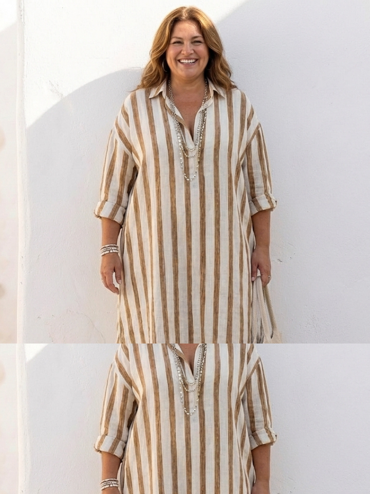 Níjar | Vestido midi de rayas con manga larga tipo camisa