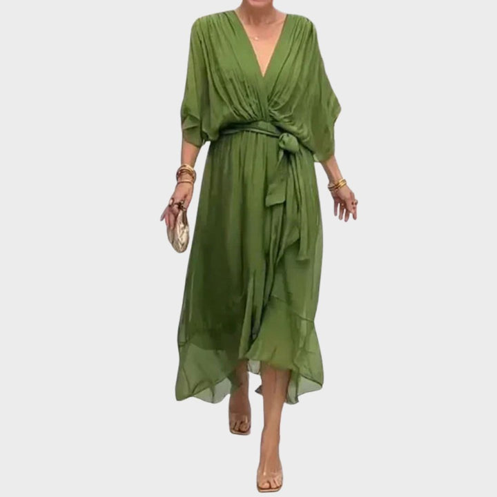 Monica™ | Vestido de Chifón de Seda con Escote en V