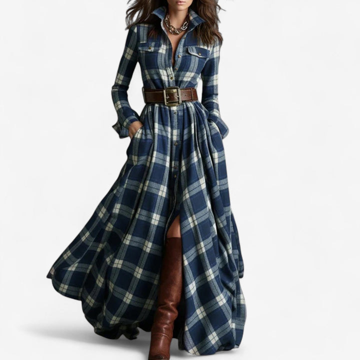 Barbara™ | Vestido Maxi de Cuadros Atemporal + cinturón gratis