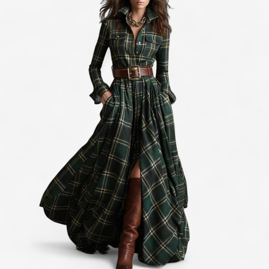 Barbara™ | Vestido Maxi de Cuadros Atemporal + cinturón gratis