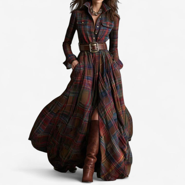 Barbara™ | Vestido Maxi de Cuadros Atemporal + cinturón gratis