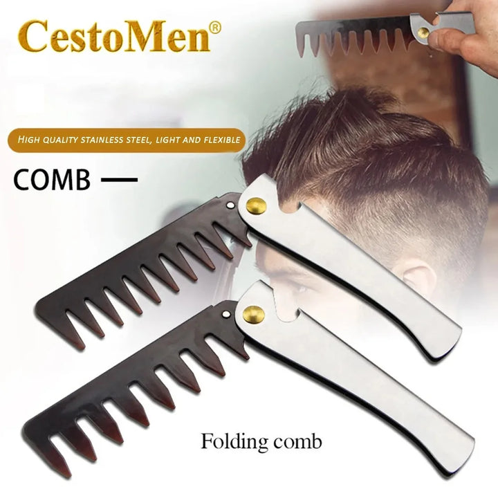 Pentes de aço dobráveis para homens, pente portátil, bolso dobrável, ferramenta de metal, dentes para cabelo e barba, fácil de usar