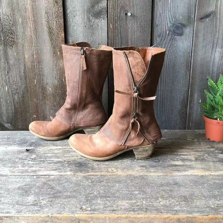 Natalia™ | Botas altas de mujer marrones con cremallera