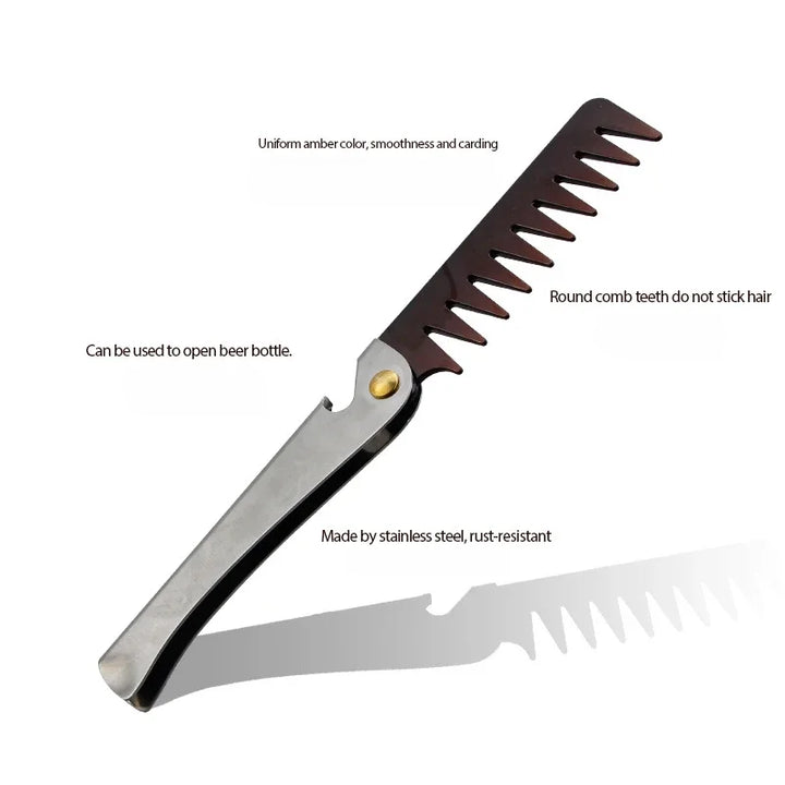 Pente de cabeça de óleo retrô portátil masculino, pente dobrável de aço inoxidável, estilo de cabeleireiro, pente de dentes largos, modelagem de textura, pentes de aço