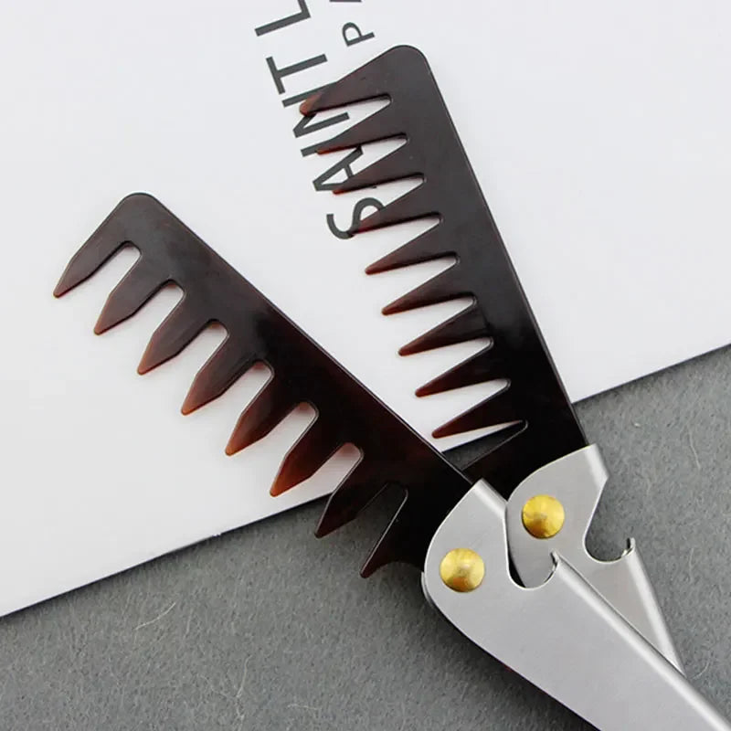 Pente de cabeça de óleo retrô portátil masculino, pente dobrável de aço inoxidável, estilo de cabeleireiro, pente de dentes largos, modelagem de textura, pentes de aço