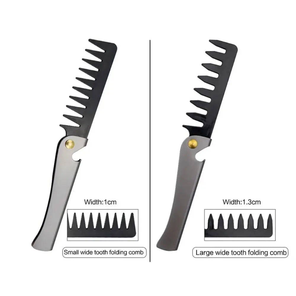 Pentes de aço dobráveis para homens, pente portátil, bolso dobrável, ferramenta de metal, dentes para cabelo e barba, fácil de usar