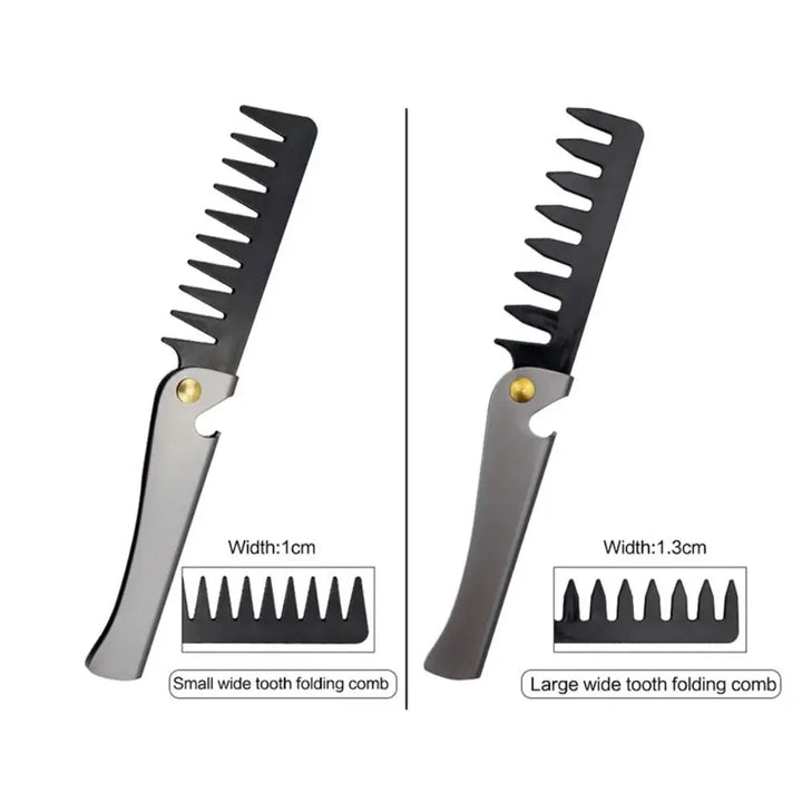 Pentes de aço dobráveis para homens, pente portátil, bolso dobrável, ferramenta de metal, dentes para cabelo e barba, fácil de usar