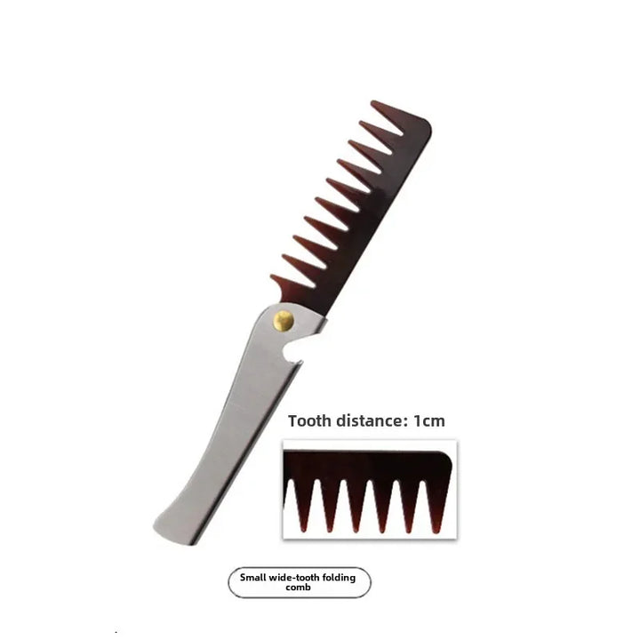 Pente de cabeça de óleo retrô portátil masculino, pente dobrável de aço inoxidável, estilo de cabeleireiro, pente de dentes largos, modelagem de textura, pentes de aço