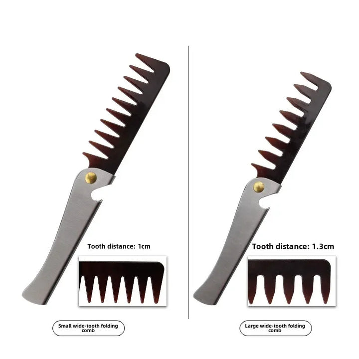 Pente de cabeça de óleo retrô portátil masculino, pente dobrável de aço inoxidável, estilo de cabeleireiro, pente de dentes largos, modelagem de textura, pentes de aço