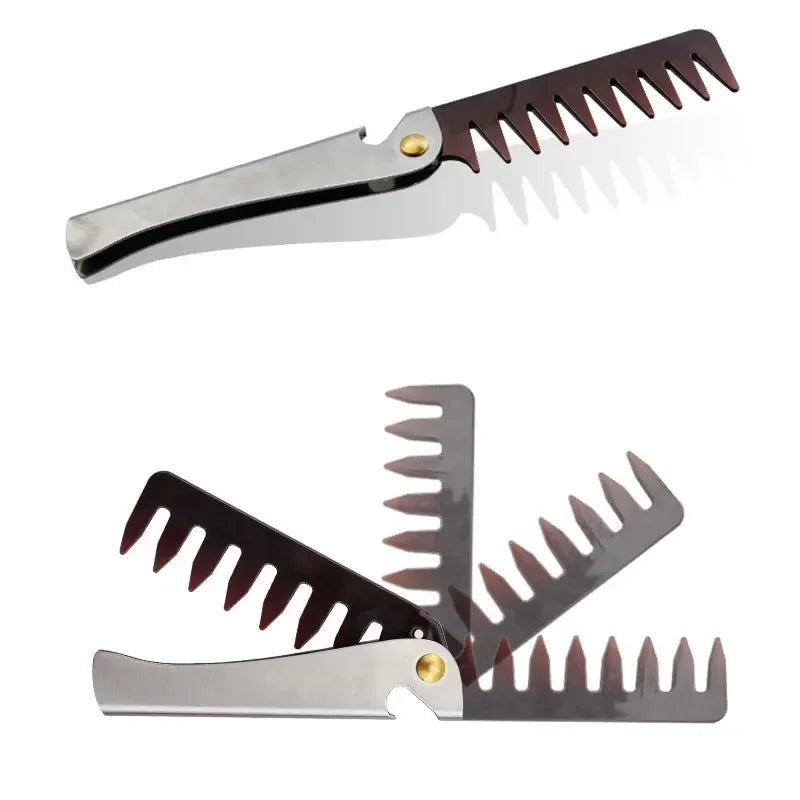 Pente de cabeça de óleo retrô portátil masculino, pente dobrável de aço inoxidável, estilo de cabeleireiro, pente de dentes largos, modelagem de textura, pentes de aço