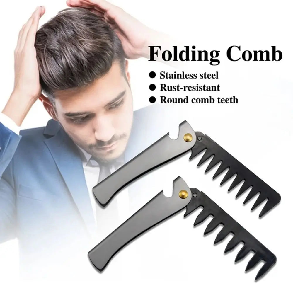 Pentes de aço dobráveis para homens, pente portátil, bolso dobrável, ferramenta de metal, dentes para cabelo e barba, fácil de usar