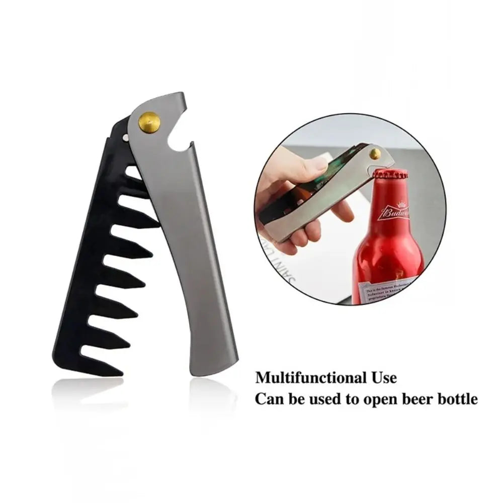 Pentes de aço dobráveis para homens, pente portátil, bolso dobrável, ferramenta de metal, dentes para cabelo e barba, fácil de usar