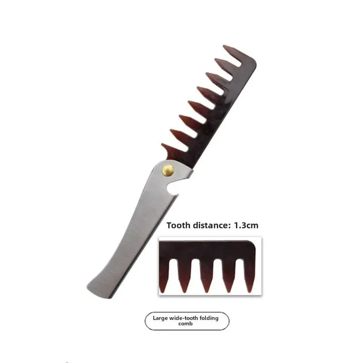 Pente de cabeça de óleo retrô portátil masculino, pente dobrável de aço inoxidável, estilo de cabeleireiro, pente de dentes largos, modelagem de textura, pentes de aço
