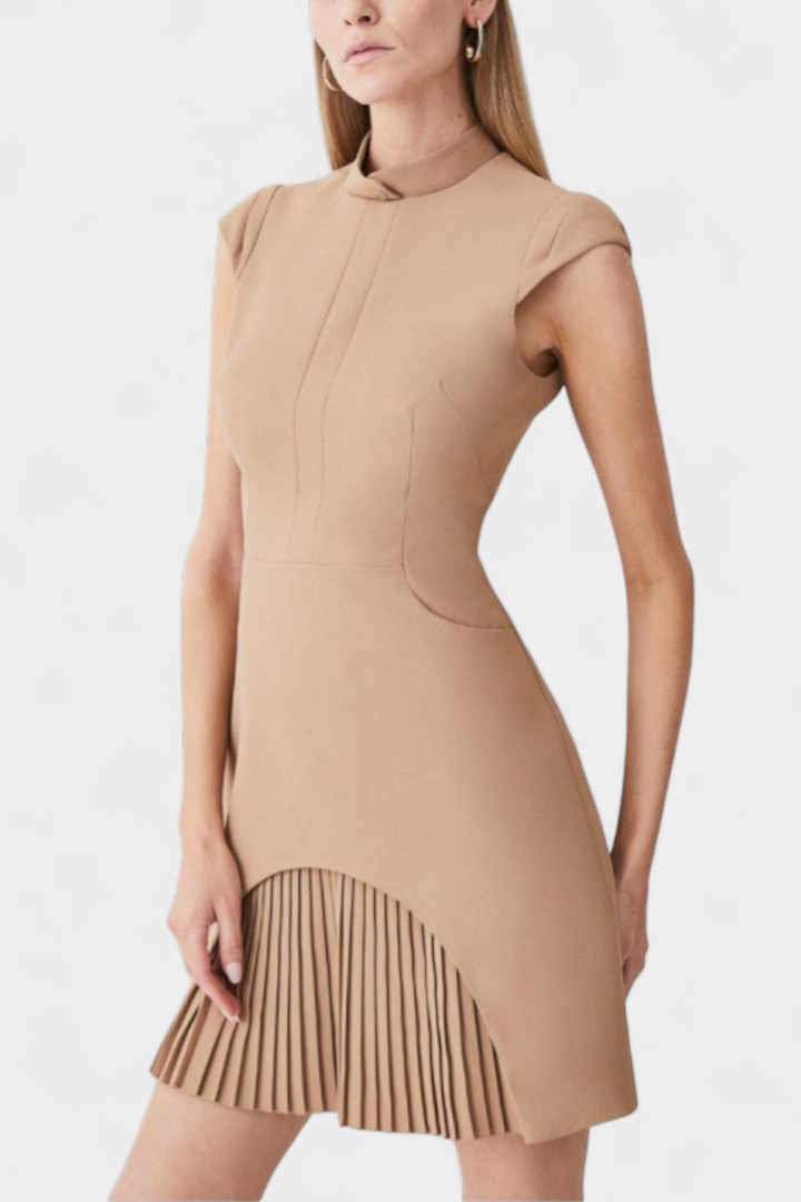 Karen Mini Dress with High Neck and Pleated Detail