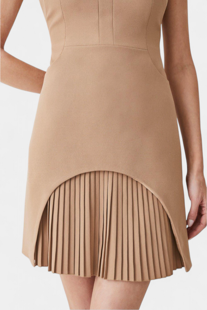 Karen Mini Dress with High Neck and Pleated Detail