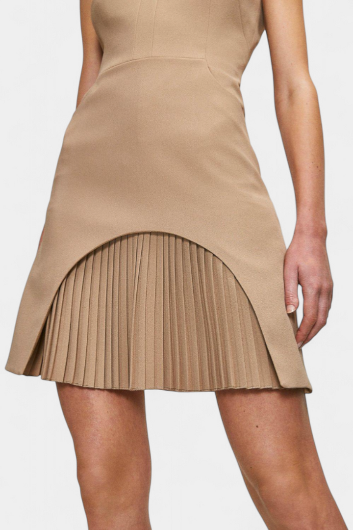 Karen Mini Dress with High Neck and Pleated Detail