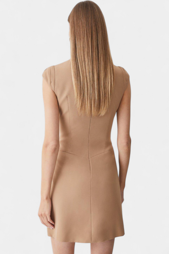 Karen Mini Dress with High Neck and Pleated Detail