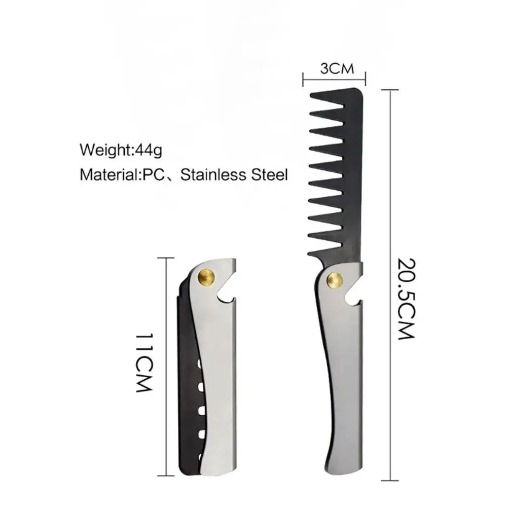 Pentes de aço dobráveis para homens, pente portátil, bolso dobrável, ferramenta de metal, dentes para cabelo e barba, fácil de usar