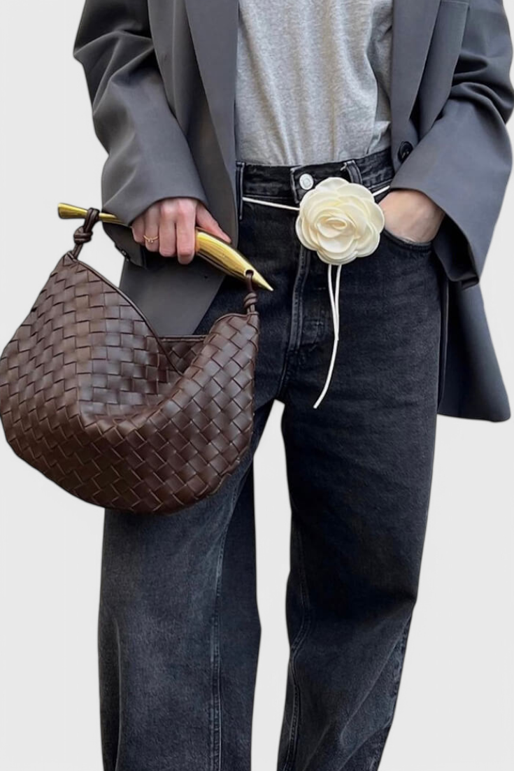 Bolso Tejido Gerda con Asa Dorada