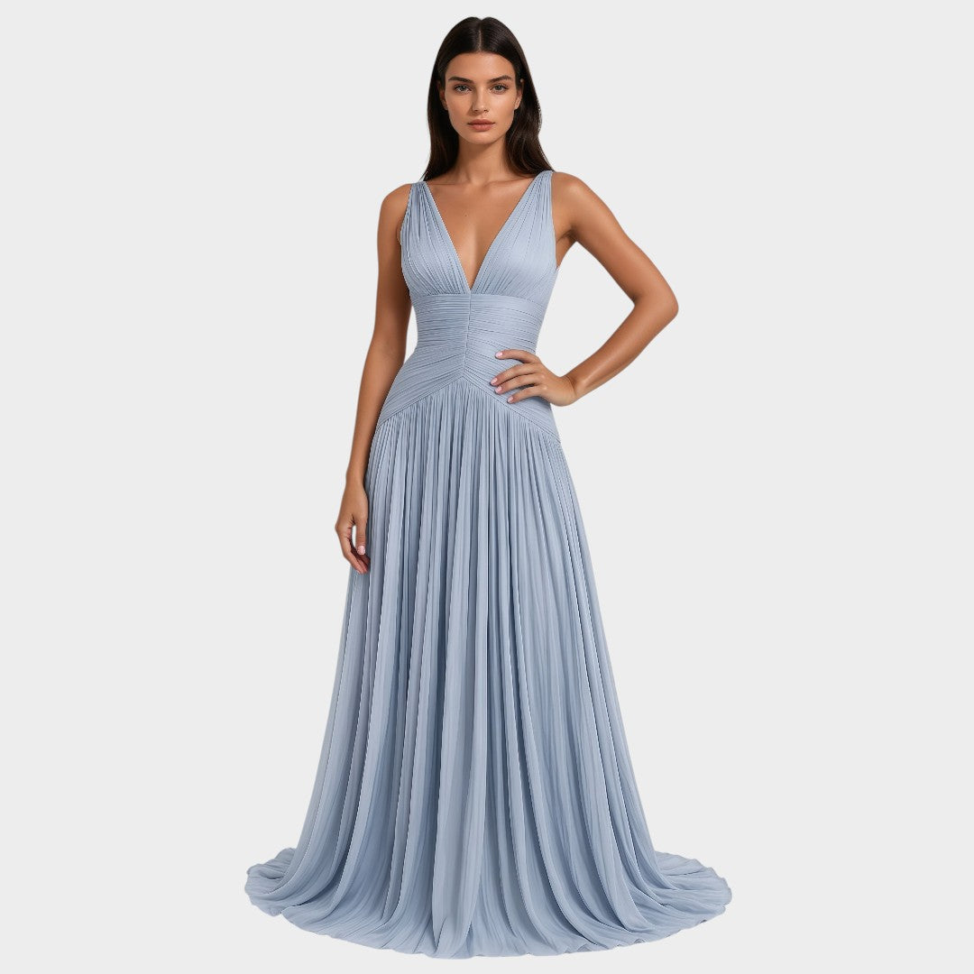 Terébentina™ | Vestido Azul Brillante Fruncido